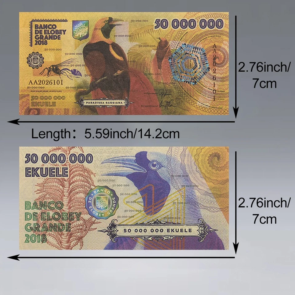 6 Stück Banco De Elobey Grande 2018 50-1000000000 Ekuele Fantasy Banknoten Set Vögel - Bild 2 von 4
