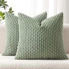 Durable 18x18 Sage Green Striped Corduroy Pillow Covers for Classic Decor