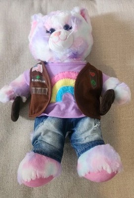 Build A Bear Bear Tie Dye Cat Pink Purple Girl Scout Vest And Cookie Rainbow