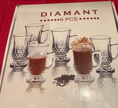 DIAMANT Europe Ware 6-PC SET Glass Coffee Mug Tea Cups Transparante Clear in BOX