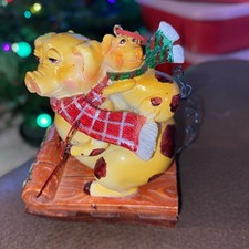 Mamma Pig and Baby Sleigh Ride Christmas Ornament Piglet Piggy Farm Country