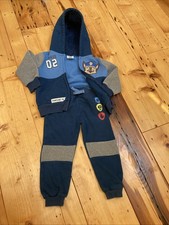 Paw Patrol 4T Chase SweatSuit Lined Hoodie Joggers Blues Gray Full Zip 2 Pc Set