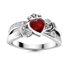 Garnet Stone 925 Silver Anniversary Solitaire with Accents Prong Ring