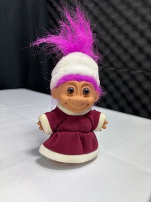 Vintage 90er Russ Troll russische Winter flauschige Mütze rosa Haare 5 cm groß