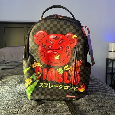 Sprayground Diablo Bear Checkered Large Faux Leather Kids Backpack, Zip