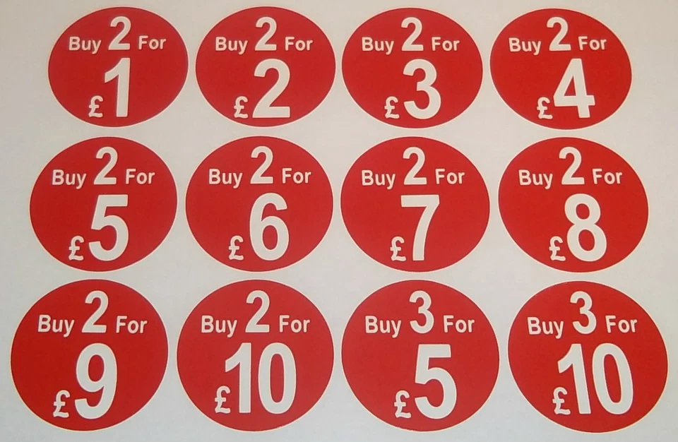 Buy 2 for £5 Butchers Discount Promotional Stickers 12 Price Labels In 6 Sizes