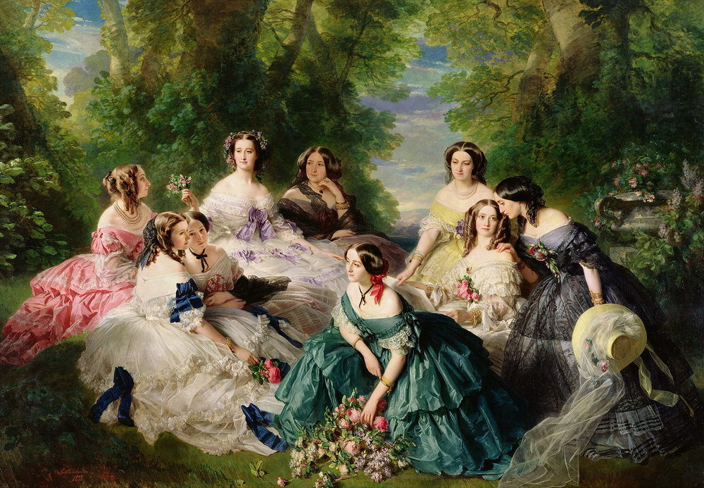 Vintage Ladies Gathering Flowers Oil Painting Canvas Wall Art Print L999  -image