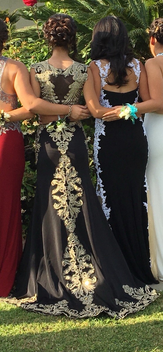 Rhinestones Black And Gold Long Prom Dress Pageant Wedding Good Condition  SZ XS | eBay