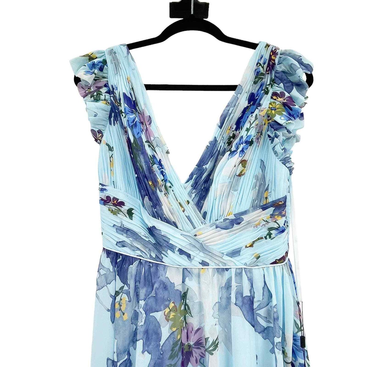 Mac Duggal ★【パーティー ドレス】Floral Flutter Sleeve Gown Mac Duggal Floral Embellished Net Crew Neck Short Flutter
