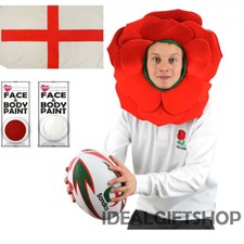 ENGLISH ROSE HAT ENGLAND FLAG RED WHITE FACEPAINT FANCY DRESS RUGBY SUPPORTER