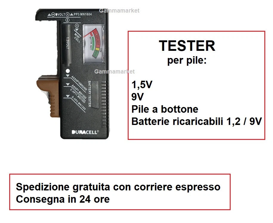 Tester Duracell per pile AA AAA C D 9v e pile a bottone