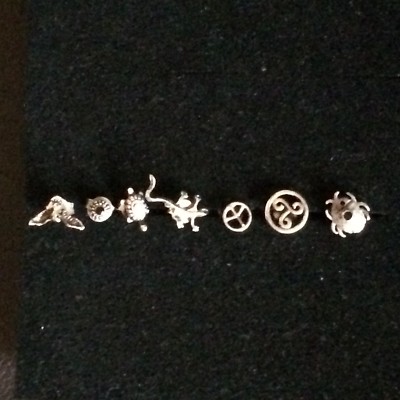 7 Small Stud Earrings Flinserl Sterling Silver Various Designs 