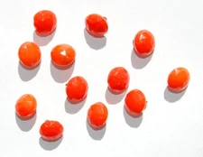 VINTAGE 12 ORANGE PATCHWORK CUT FACETED GLASS ROUND BUTTON • 9mm • BRASS SHANK