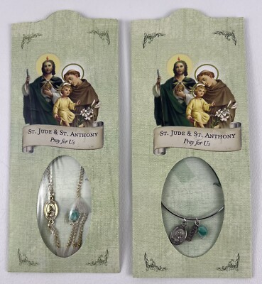 St Jude And St Anthony Necklace Green Bead Pendant Matching