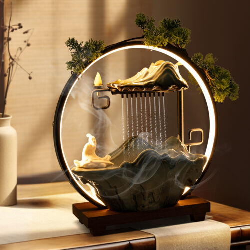 Indoor Waterfall Fountain, Tabletop Fountain W/ Lights, Water Fountain with Pump