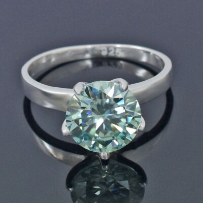 2.60 Ct 925 Silver Certified Blue Diamond Solitaire Ring Treated ...