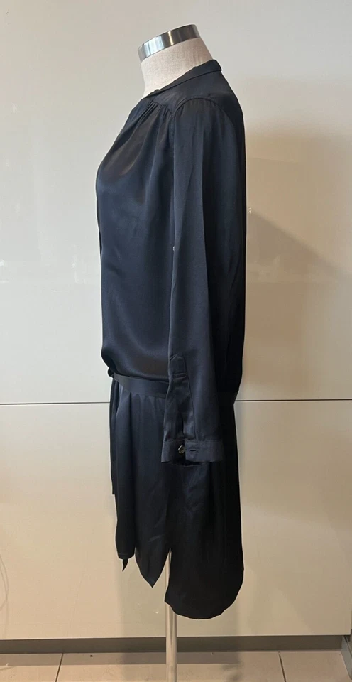 Vestido Camisa Ann Demeulemeester Negro Seda Satén, Manga Pestaña, Cinturón 36/Pequeño Foto 4 de 4