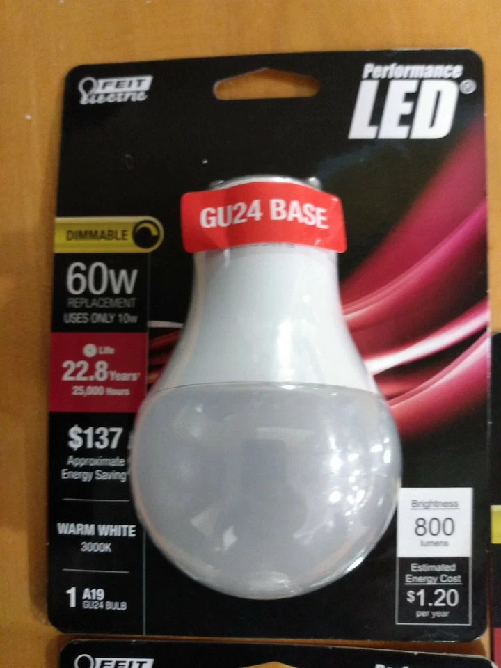 3pk - FEIT Electric 9.9 watts A19 LED Bulb 800 lumens GU24 A-Line 60 Watt - New - Image 3 of 4