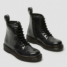  75 Dr. Martens Junior 1460 Black Cosmic Silver Glitter Lace Up Zipper Boots 2