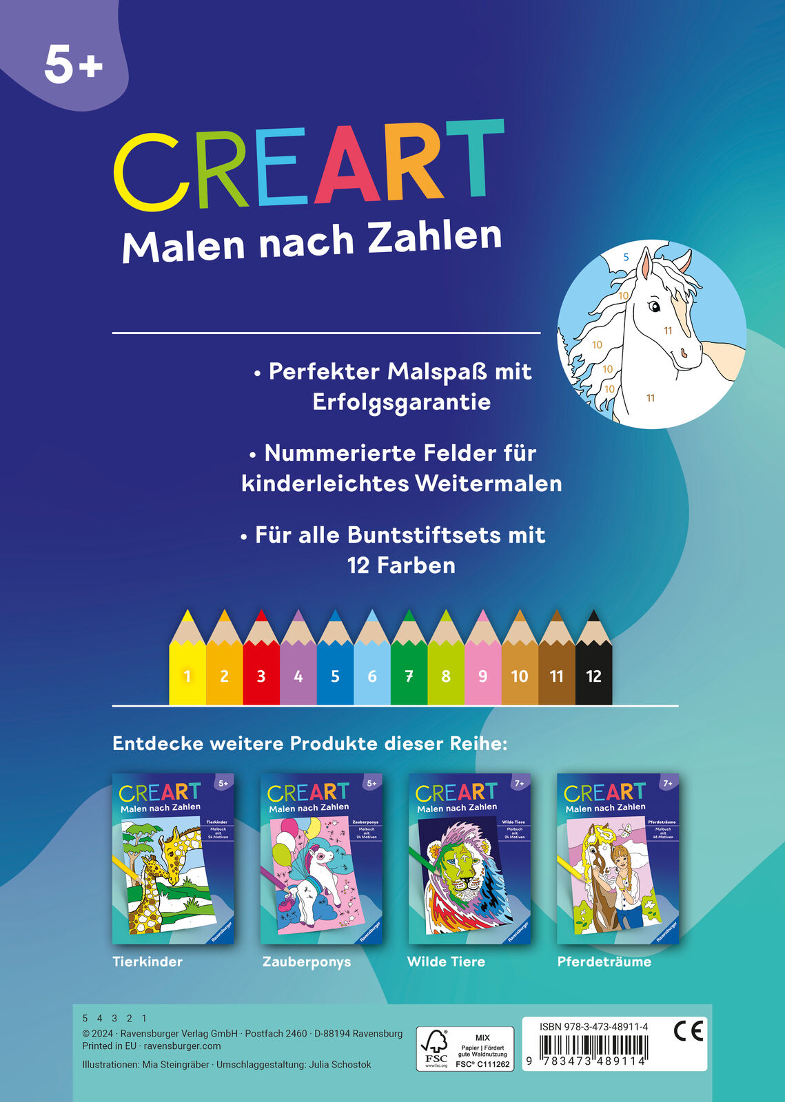 Thumbnail - Mia Steingräber / Ravensburger Creart Malen Nach Zahlen Ab 5: Pferde,