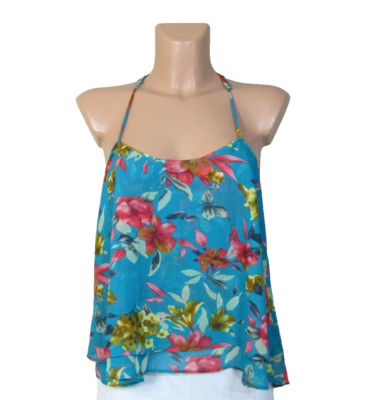 SHOW ME YOUR MUMU NWT Size S Spike Layered Tank Top Teal Tropical Floral Print