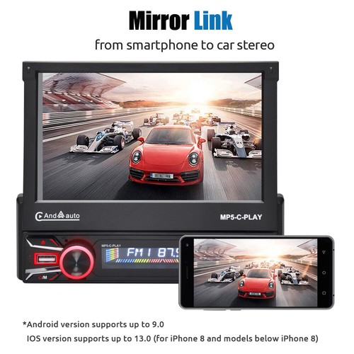 Single 1 DIN 7" Flip Out CarPlay Car Stereo Radio USB AUX Head Unit FM +Camera - Picture 7 of 15