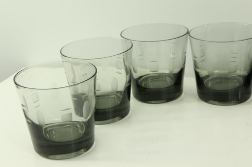 Vtg 70s Mid Century Modern MCM Set 8 Old Fashioned Drinking Glasses Smoke Gray - Picture 4 of 6