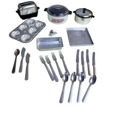 Lot Of Vintage Child's Metal Utensils Bakeware Cookware