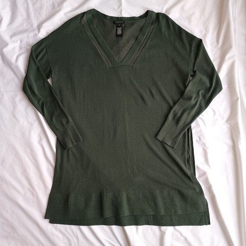 Lafayette 148 Tunic Women's M Forest Green V-Neck Open Side Slit Cotton Blend - 第 1/7 張圖片