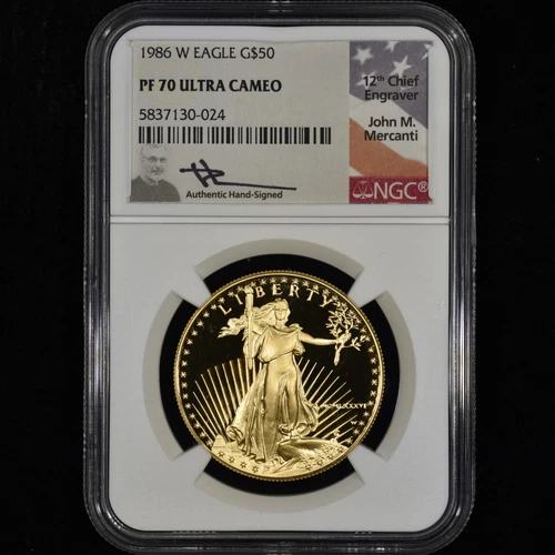 1986-W $50 PROOF GOLD EAGLE ✪ NGC PF-70 ✪ 1 OZ COIN JOHN MERCANTI ◢TRUSTED◣