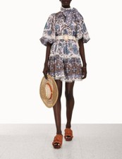 Zimmermann Vitali Tie Neck Linen Dress Size 3