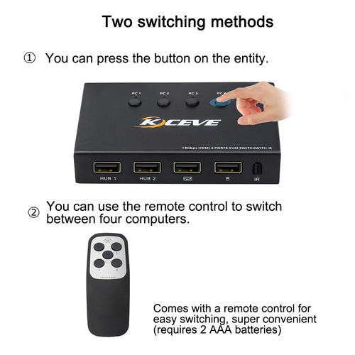 HDMI 4 Ports KVM Switch 4K@60Hz 4 In 1 Out USB Switch for 4 Computers Share US - Picture 5 of 17