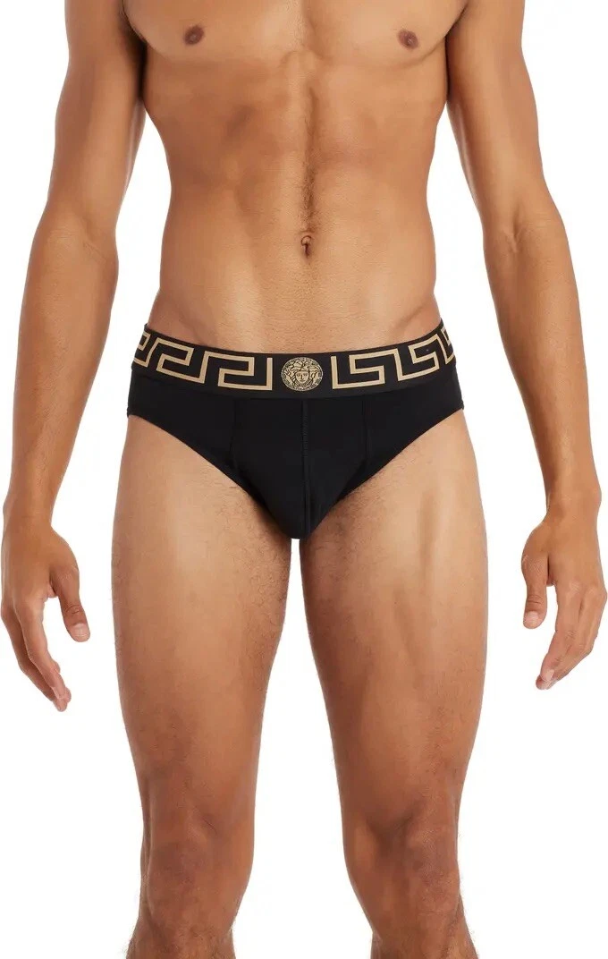 NIB Versace Mens 2-Pack Greca Border Brief underwear Black Size 6 Large