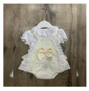 Stunning Baby Girls Spanish Romany Creamy Lemon White Bow Romper Top Outfit Ebay
