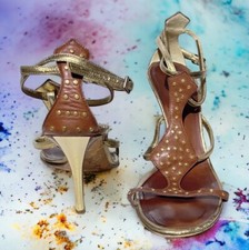 GIUSEPPE ZANOTTI Brown Gold Leather Studs Strappy Sandals Heels sz 6.5