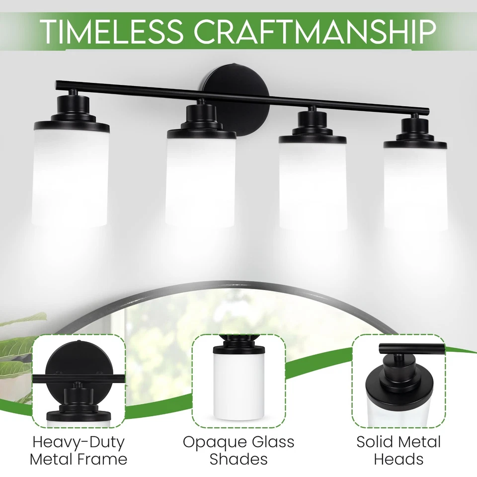 Holim Lámparas de Baño Modernas Negras 4 Luces, Luces de Tocador para Baño Foto 2 de 4