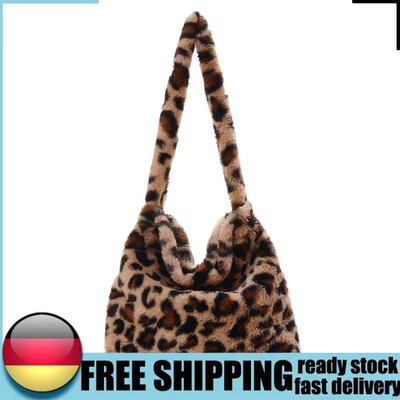 5Pcs Retro Women Plush Leopard Love Shoulder Bag Winter Large Handbags (Leopard)