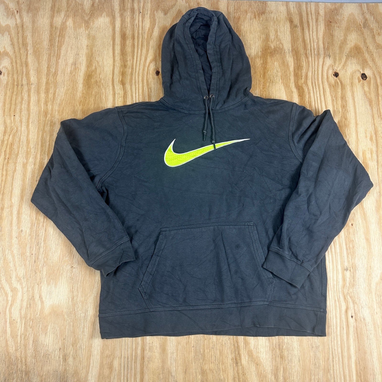 Nike Embroidered Green Center Swoosh w/ Pockets Hoodie Outdoor Men's XL Gray VTG