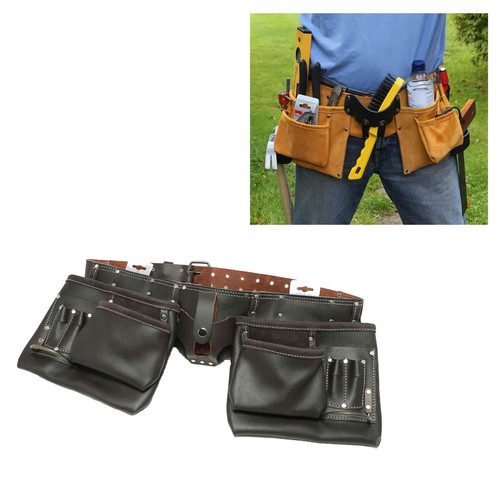 Oil Tan Leather Tool Belt Double Holder Multi Waist Builder Carpenter Work Belt - Picture 8 of 8