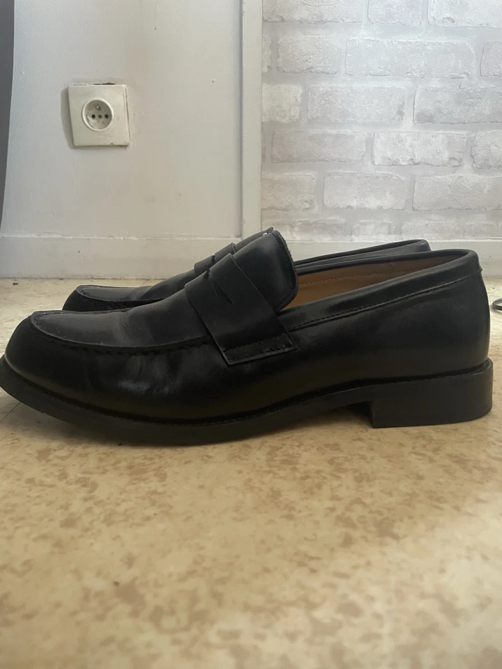 Bel Chou's mocassins homme cuir noir EU 42 bout rond sans lacets unis - Photo 1/3