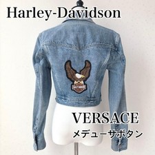 Rare Versace Harley Davidson collaboration denim jacket short length biker patch