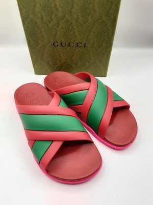 GUCCI Rubber Web women's criss-cross slides sandals Red/ Green EU