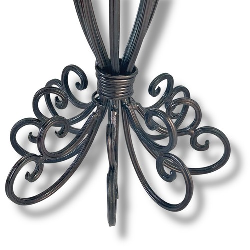 Ornate Black Metal Pillar Candle Holder 15” VTG Teardrop Prisms Scroll Design - Picture 6 of 11