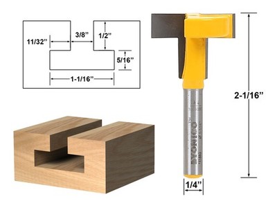 1-1/16'' T Slot Router Bit - 1/4'' Shank - Yonico 14188q