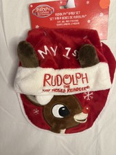 DanDee Rudolph Red Nose Reindeer Baby Infant Hat  Bib Set My 1st Christmas NEW
