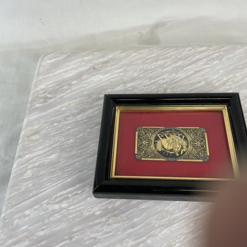 Vintage Damascene Spanish Framed Art Plaque Gold Inlay Chariot Wall Decor