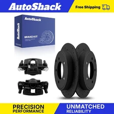 Rear Drilled Slotted Brake Rotors Calipers Black for Jeep Patriot Compass