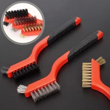 3x Brass Stainless Steel Nylon Bristles Wire Brush Set Detail Clean Rust Remover