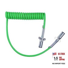 7 Way Coiled Cord 15 FT Green ABS Electrical Power 15FT Longtail Coiled Cord