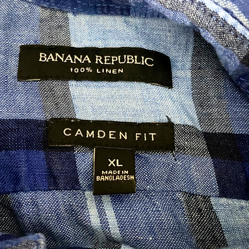 Banana Republic Linen Blue Plaid Shirt Short Sleeve Camden Fit Button Up Sz XL - Picture 4 of 5